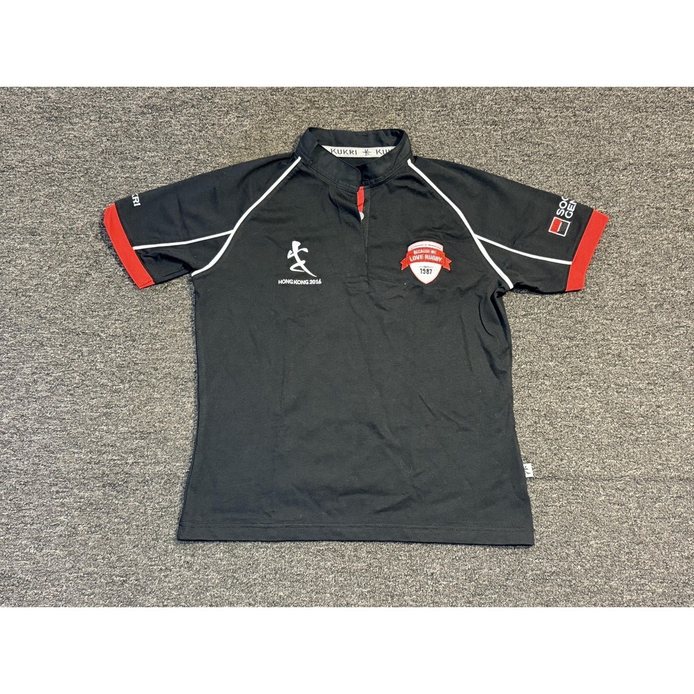 Kukri Rugby Shirt Mens Size 12 Black Red Hong Kong 2016 Societe Generale Logo